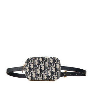 Dior Oblique Waist Bag Navy Blue Beige Leather